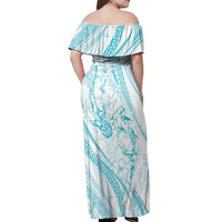 Sharks Couple Dreamy Polynesians Floral Sea Off Shoulder Maxi Dress Turquoise - Polynesian Pride