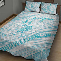 Sharks Couple Dreamy Polynesians Floral Sea Quilt Bed Set Turquoise - Polynesian Pride