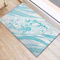 Sharks Couple Dreamy Polynesians Floral Sea Rubber Doormat Turquoise LT7 - Polynesian Pride