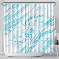 Sharks Couple Dreamy Polynesians Floral Sea Shower Curtain Turquoise - Polynesian Pride
