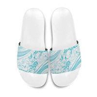 Sharks Couple Dreamy Polynesians Floral Sea Slide Sandals Turquoise - Polynesian Pride