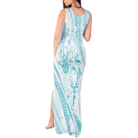 Sharks Couple Dreamy Polynesians Floral Sea Tank Maxi Dress Turquoise - Polynesian Pride