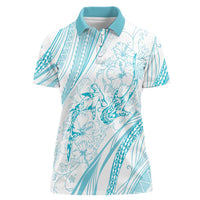 Sharks Couple Dreamy Polynesians Floral Sea Women Polo Shirt Turquoise - Polynesian Pride
