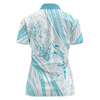Sharks Couple Dreamy Polynesians Floral Sea Women Polo Shirt Turquoise - Polynesian Pride