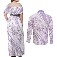 Sharks Couple Dreamy Polynesians Floral Sea Couples Matching Off Shoulder Maxi Dress and Long Sleeve Button Shirt Lilac - Polynesian Pride