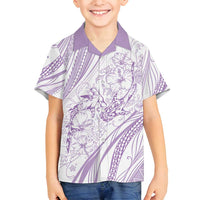Sharks Couple Dreamy Polynesians Floral Sea Family Matching Long Sleeve Bodycon Dress and Hawaiian Shirt Lilac LT7 Son's Shirt Lilac - Polynesian Pride