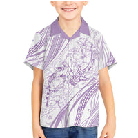 Sharks Couple Dreamy Polynesians Floral Sea Family Matching Mermaid Dress and Hawaiian Shirt Lilac - Polynesian Pride