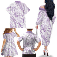 Sharks Couple Dreamy Polynesians Floral Sea Family Matching Off The Shoulder Long Sleeve Dress and Hawaiian Shirt Lilac - Polynesian Pride