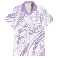 Sharks Couple Dreamy Polynesians Floral Sea Family Matching Off The Shoulder Long Sleeve Dress and Hawaiian Shirt Lilac - Polynesian Pride