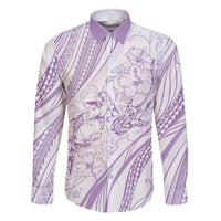 Sharks Couple Dreamy Polynesians Floral Sea Family Matching Off The Shoulder Long Sleeve Dress and Hawaiian Shirt Lilac - Polynesian Pride