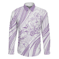Sharks Couple Dreamy Polynesians Floral Sea Family Matching Off The Shoulder Long Sleeve Dress and Hawaiian Shirt Lilac LT7 Dad's Shirt - Long Sleeve Lilac - Polynesian Pride