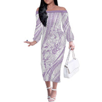 Sharks Couple Dreamy Polynesians Floral Sea Family Matching Off The Shoulder Long Sleeve Dress and Hawaiian Shirt Lilac - Polynesian Pride