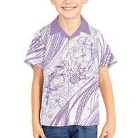 Sharks Couple Dreamy Polynesians Floral Sea Family Matching Off The Shoulder Long Sleeve Dress and Hawaiian Shirt Lilac LT7 Son's Shirt Lilac - Polynesian Pride