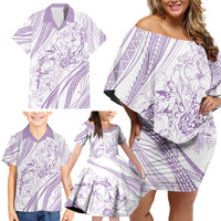 Sharks Couple Dreamy Polynesians Floral Sea Family Matching Off Shoulder Short Dress and Hawaiian Shirt Lilac - Polynesian Pride