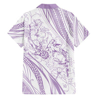 Sharks Couple Dreamy Polynesians Floral Sea Family Matching Off Shoulder Short Dress and Hawaiian Shirt Lilac - Polynesian Pride
