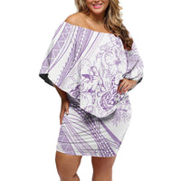 Sharks Couple Dreamy Polynesians Floral Sea Family Matching Off Shoulder Short Dress and Hawaiian Shirt Lilac - Polynesian Pride