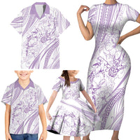 Sharks Couple Dreamy Polynesians Floral Sea Family Matching Short Sleeve Bodycon Dress and Hawaiian Shirt Lilac - Polynesian Pride