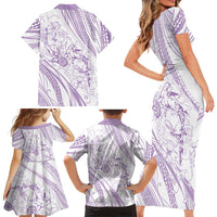 Sharks Couple Dreamy Polynesians Floral Sea Family Matching Short Sleeve Bodycon Dress and Hawaiian Shirt Lilac - Polynesian Pride