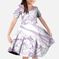 Sharks Couple Dreamy Polynesians Floral Sea Family Matching Tank Maxi Dress and Hawaiian Shirt Lilac LT7 Daughter's Dress Lilac - Polynesian Pride