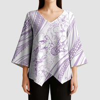 Sharks Couple Dreamy Polynesians Floral Sea Kimono Sleeve Blouse Lilac - Polynesian Pride