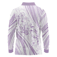 Sharks Couple Dreamy Polynesians Floral Sea Long Sleeve Polo Shirt Lilac - Polynesian Pride