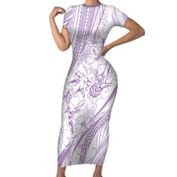 Sharks Couple Dreamy Polynesians Floral Sea Short Sleeve Bodycon Dress Lilac - Polynesian Pride
