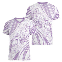 Sharks Couple Dreamy Polynesians Floral Sea Women V-Neck T-Shirt Lilac - Polynesian Pride