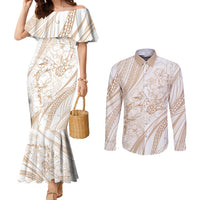 Sharks Couple Dreamy Polynesians Floral Sea Couples Matching Mermaid Dress and Long Sleeve Button Shirt Hazel - Polynesian Pride