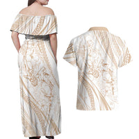 Sharks Couple Dreamy Polynesians Floral Sea Couples Matching Off Shoulder Maxi Dress and Hawaiian Shirt Hazel - Polynesian Pride