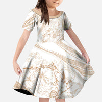 Sharks Couple Dreamy Polynesians Floral Sea Kid Short Sleeve Dress Hazel - Polynesian Pride