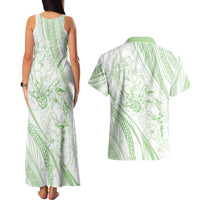 Sharks Couple Dreamy Polynesians Floral Sea Couples Matching Tank Maxi Dress and Hawaiian Shirt Emerald - Polynesian Pride