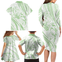 Sharks Couple Dreamy Polynesians Floral Sea Family Matching Long Sleeve Bodycon Dress and Hawaiian Shirt Emerald - Polynesian Pride