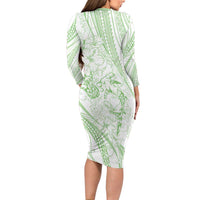 Sharks Couple Dreamy Polynesians Floral Sea Family Matching Long Sleeve Bodycon Dress and Hawaiian Shirt Emerald - Polynesian Pride