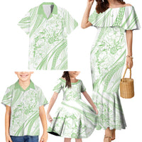 Sharks Couple Dreamy Polynesians Floral Sea Family Matching Mermaid Dress and Hawaiian Shirt Emerald - Polynesian Pride
