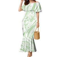 Sharks Couple Dreamy Polynesians Floral Sea Family Matching Mermaid Dress and Hawaiian Shirt Emerald LT7 Mom's Dress Emerald - Polynesian Pride