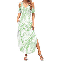 Sharks Couple Dreamy Polynesians Floral Sea Family Matching Summer Maxi Dress and Hawaiian Shirt Emerald - Polynesian Pride