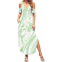 Sharks Couple Dreamy Polynesians Floral Sea Family Matching Summer Maxi Dress and Hawaiian Shirt Emerald - Polynesian Pride