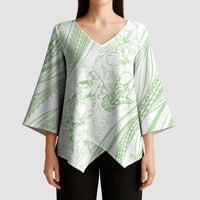 Sharks Couple Dreamy Polynesians Floral Sea Kimono Sleeve Blouse Emerald - Polynesian Pride