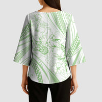 Sharks Couple Dreamy Polynesians Floral Sea Kimono Sleeve Blouse Emerald - Polynesian Pride