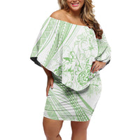 Sharks Couple Dreamy Polynesians Floral Sea Off Shoulder Short Dress Emerald - Polynesian Pride
