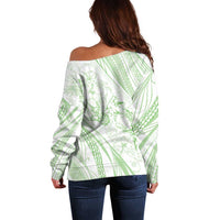 Sharks Couple Dreamy Polynesians Floral Sea Off Shoulder Sweater Emerald LT7 - Polynesian Pride