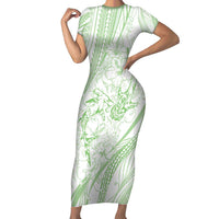 Sharks Couple Dreamy Polynesians Floral Sea Short Sleeve Bodycon Dress Emerald - Polynesian Pride