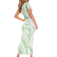 Sharks Couple Dreamy Polynesians Floral Sea Short Sleeve Bodycon Dress Emerald - Polynesian Pride