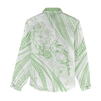 Sharks Couple Dreamy Polynesians Floral Sea Women Casual Shirt Emerald - Polynesian Pride