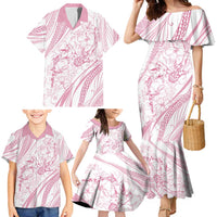 Sharks Couple Dreamy Polynesians Floral Sea Family Matching Mermaid Dress and Hawaiian Shirt Pink - Polynesian Pride