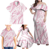 Sharks Couple Dreamy Polynesians Floral Sea Family Matching Off Shoulder Maxi Dress and Hawaiian Shirt Pink - Polynesian Pride