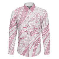 Sharks Couple Dreamy Polynesians Floral Sea Family Matching Off Shoulder Maxi Dress and Hawaiian Shirt Pink LT7 Dad's Shirt - Long Sleeve Pink - Polynesian Pride