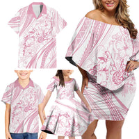 Sharks Couple Dreamy Polynesians Floral Sea Family Matching Off Shoulder Short Dress and Hawaiian Shirt Pink - Polynesian Pride