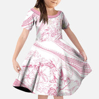 Sharks Couple Dreamy Polynesians Floral Sea Family Matching Short Sleeve Bodycon Dress and Hawaiian Shirt Pink - Polynesian Pride