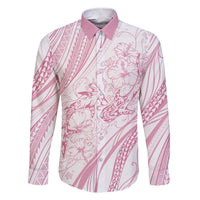 Sharks Couple Dreamy Polynesians Floral Sea Family Matching Short Sleeve Bodycon Dress and Hawaiian Shirt Pink - Polynesian Pride